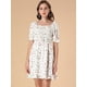 thumbnail image 2 of Vestido de mujer con volantes y volantes en la espalda con escote corazón fruncido y manga abullonada blanco M, 2 of 6