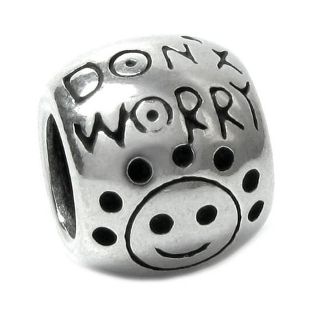 Happy Face Charm Queenberry Sterling Silver Don't Worry Be Happy Face European Bead Charm Fits Pandora ()