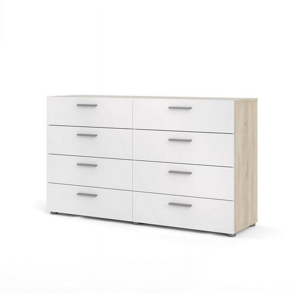 Pemberly Row Contemporary 8 Drawer Bedroom Dresser in White/Oak