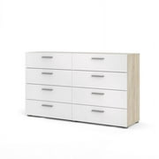 Pemberly Row Contemporary 8 Drawer Bedroom Dresser in White/Oak