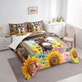 thumbnail image 3 of Homewish Kawaii Brown Donkey Bedding Comforter Set 7pcs, Cartoon Farm Animal King Bedding Sets, Sunflower Floral Print Bed Sheets, Ultra Soft Bedroom Decor, 3 of 7