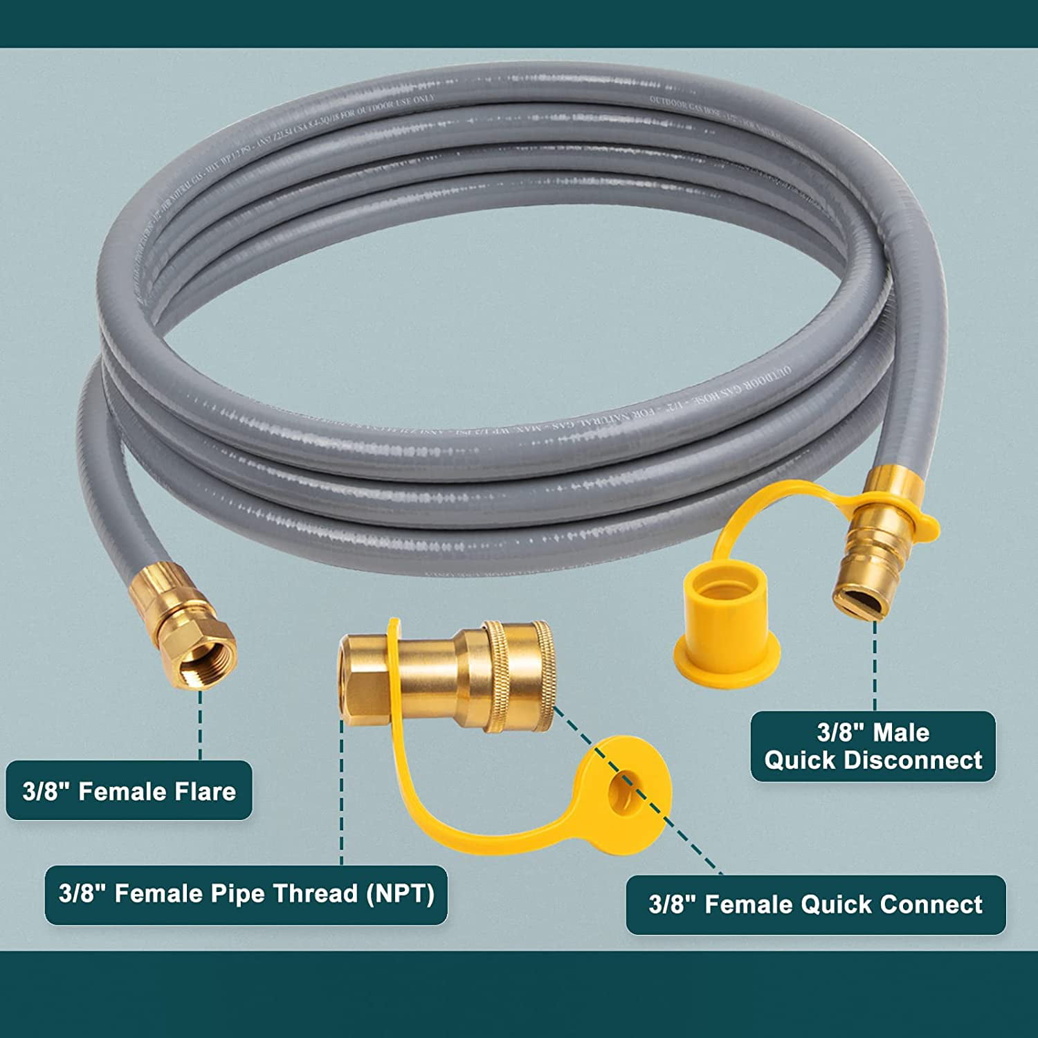 GASPRO 12FT Natural Gas Hose with Quick Connect Fittings NEW 3/8 Inch Propan.. 
