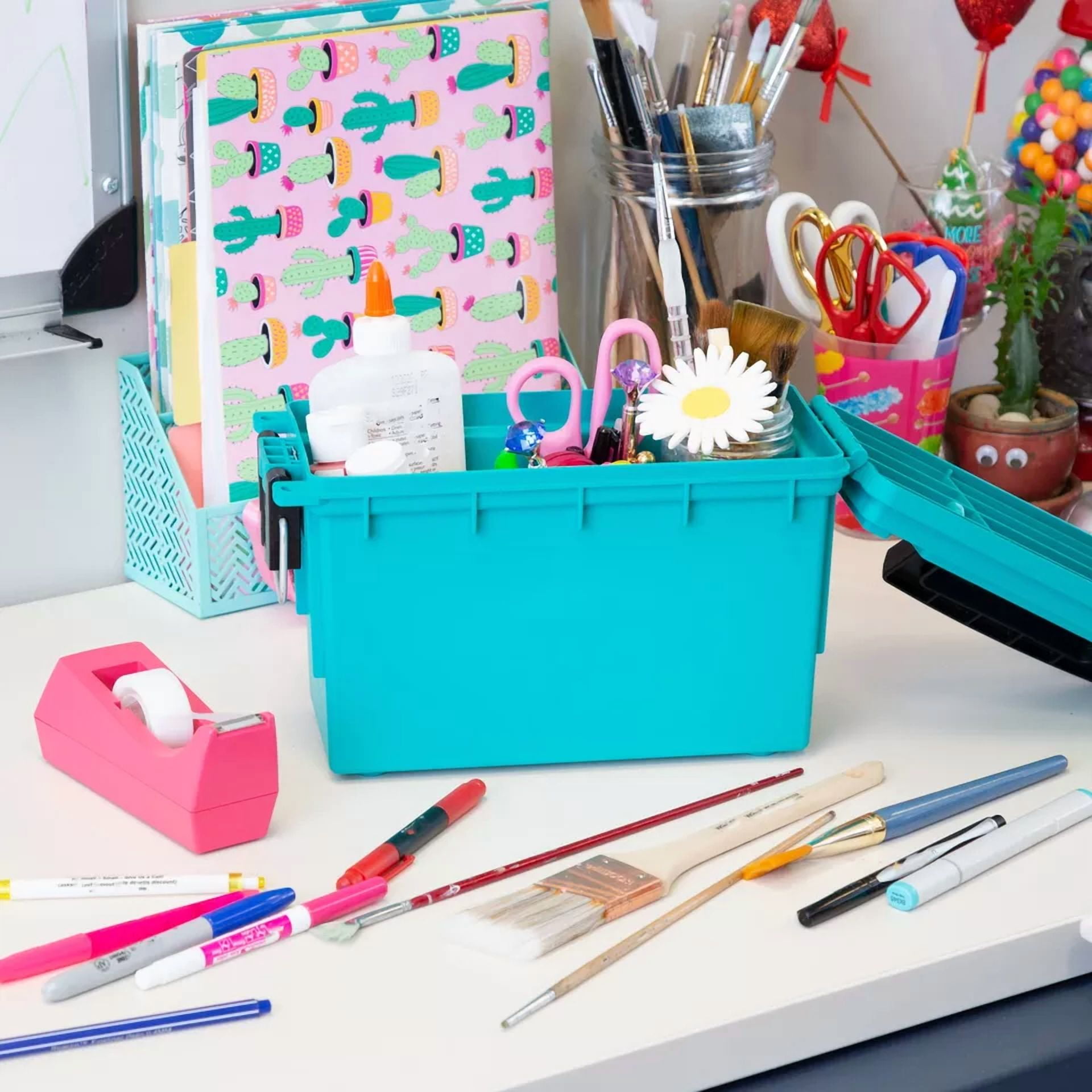 Teal Stackable Craft Storage Box With Locking Functions