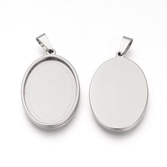 2pc 201 Stainless Steel Pendant Cabochon Settings Oval Stainless Steel Color Tray: 39.5x30mm 45x32.5x2mm Hole: 8x4mm