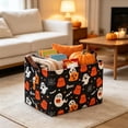 thumbnail image 2 of Canvas Candy Storage Basket,Foldable Rectangular Gift Basket with Handles,Pumpkin Ghost Pattern Decor Organizer Bin for Household Sundry Sorting,White, 2 of 7