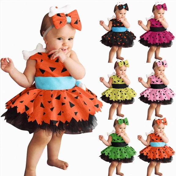 mgoYE Infant Baby Toddler Girl Halloween Party Dress Up Age Outfit with Headband(Hot Pink,3-4 Years)