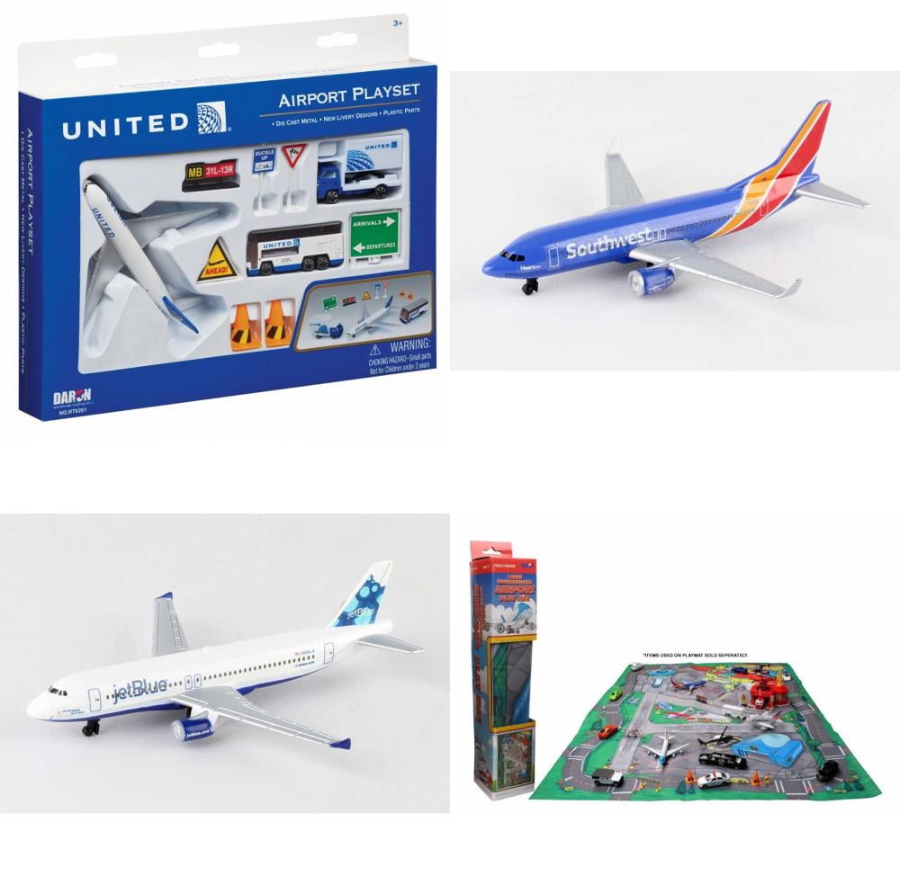 Toy Airplane Playset Airport Playmat with Three 5.5' Diecast Model