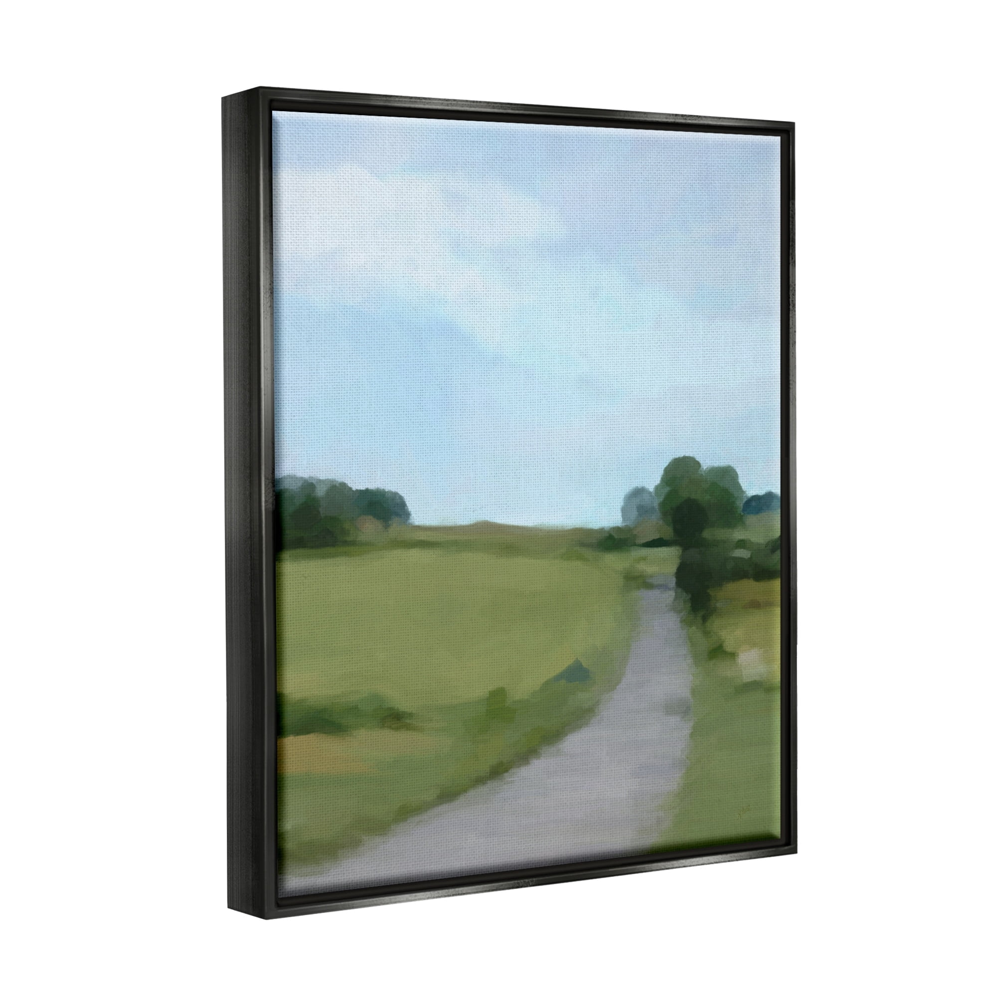 Stupell Industries Abstract Path Through Grassland Rural Landscape Scene Painting Jet Black Floating Framed Canvas Print Wall Art, Design by Amy Hall