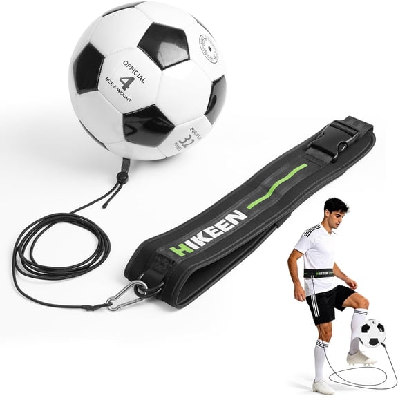 Soccer Trainer with Rebound Ball – Solo Soccer Training Equipment for Kids, Youth & Adults, Adjustable Waist Belt & Elastic Rope for Hands-Free Kick, Pass & Throw Practice