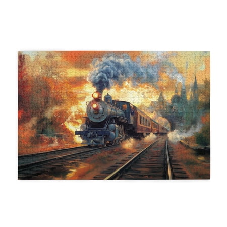 1000 PCS Steam Train 1000 Piece Wooden Puzzle For Adults Classic Steam Train Retro Puzzle Gift For Train & Puzzle Lovers 1000 Piece Jigsaw Puzzle For Adults Challenging Puzzle Perfect For Game Nights