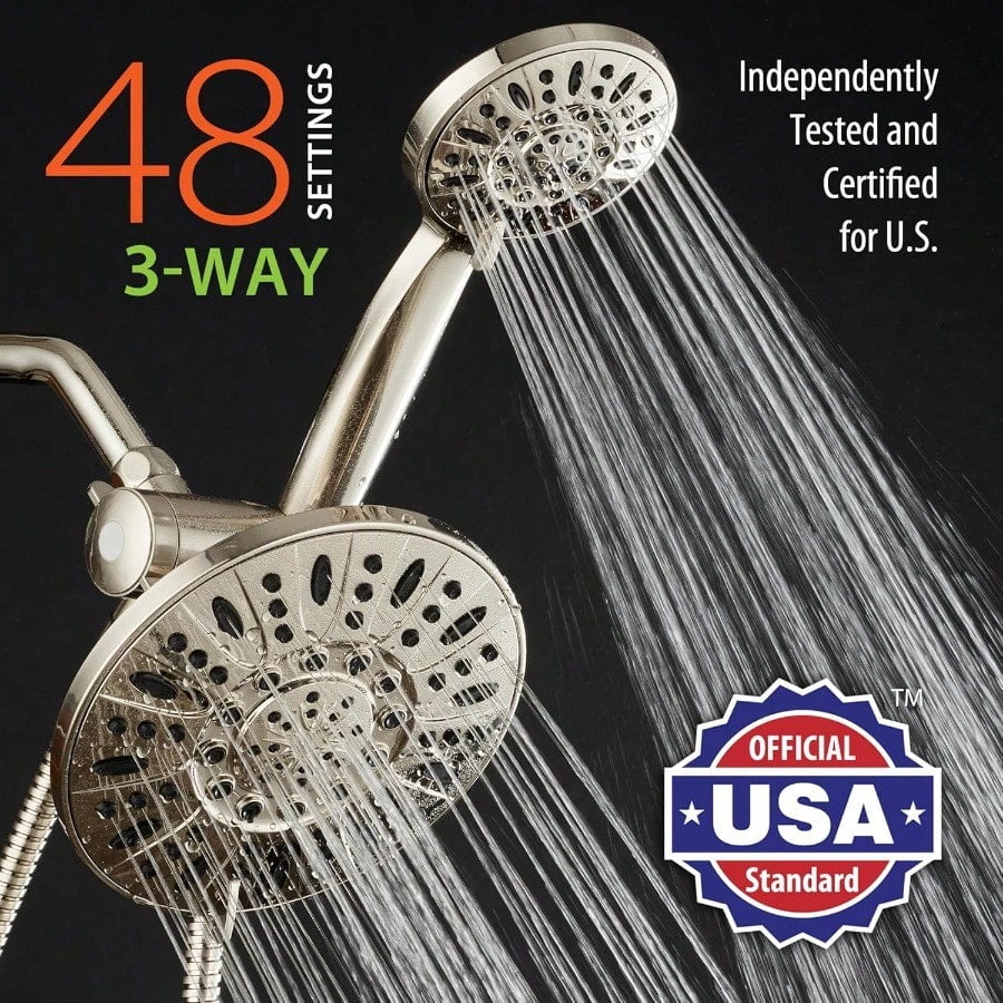 AquaDance 7 Premium High Pressure 3Way Rainfall Combo With Stainless Steel Hose Enjoy Luxurious 6setting Rain Shower Head And Hand Held Shower Separately Or Together Brushed Nickel Finish
