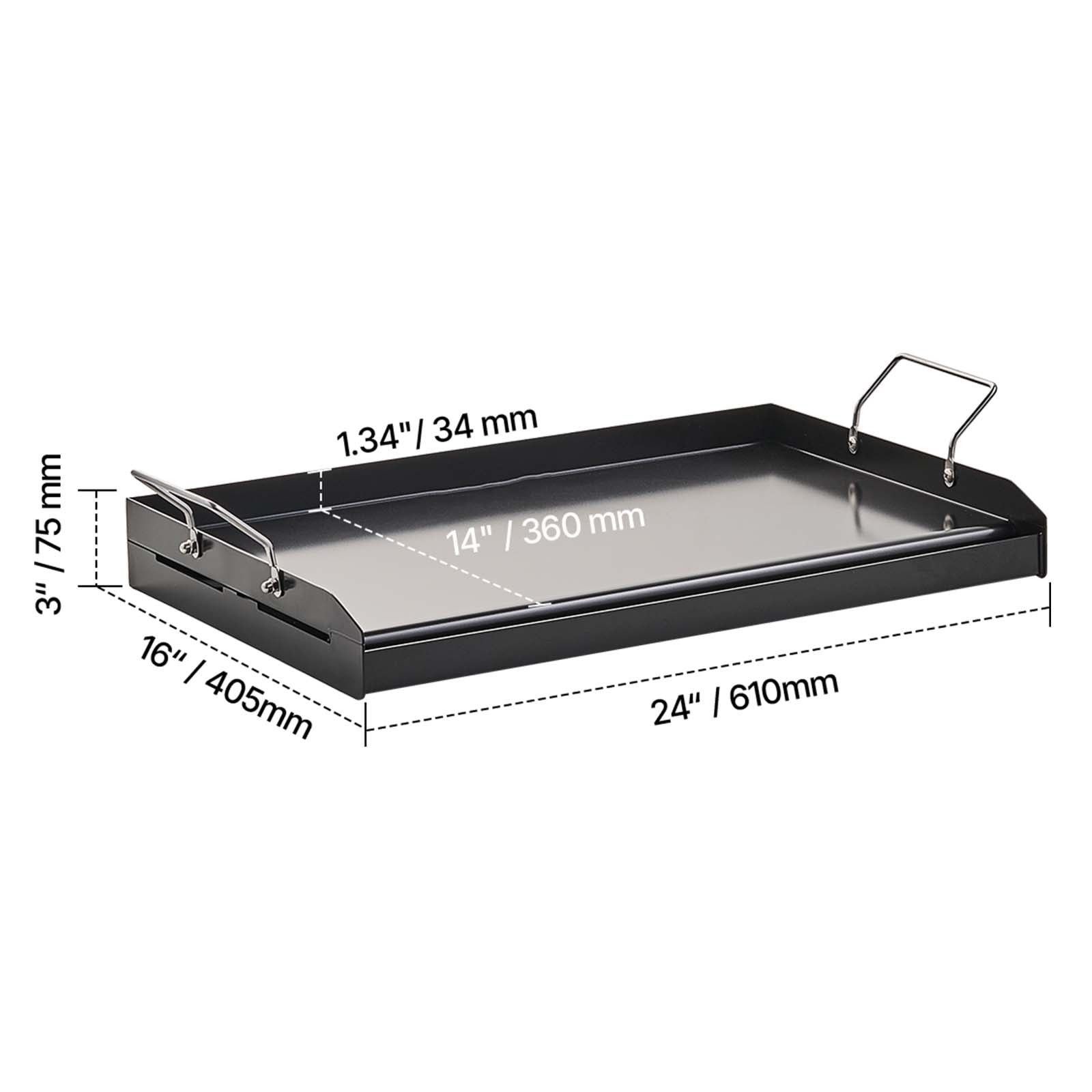 KFFKFF Carbon Steel Griddle, Flat Top Rectangular Plate, Carbon Steel, 24×14 in, Black