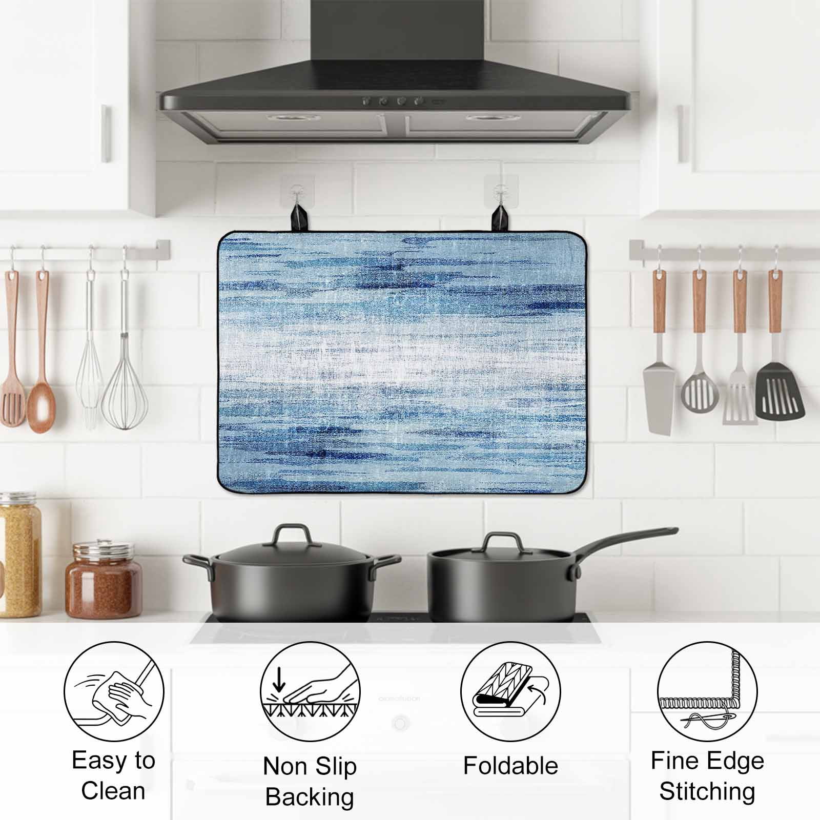 Vintage Blue Stove Top Cover for Electric Stove, Heat-proof & Non Slip Glass Top Stove Cover Protector, Retro Blue Ombre Modern Abstract Art Kitchen Flat Cooktop Rubber Mat 24x21 Inches