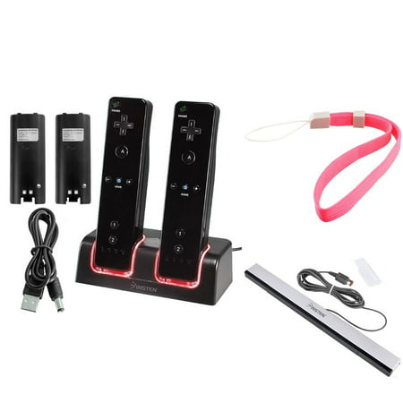 Insten Dual Remote Controller Charger Station Docking with 2-pack 2800mah Batteries + Wired Sensor Bar For Nintendo Wii / Wii
