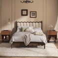 thumbnail image 3 of Nightstand, Bed Side Table with Charging Station, Round Corner Wood Nightstand, Bedroom Nightstand, Walnut, 3 of 7