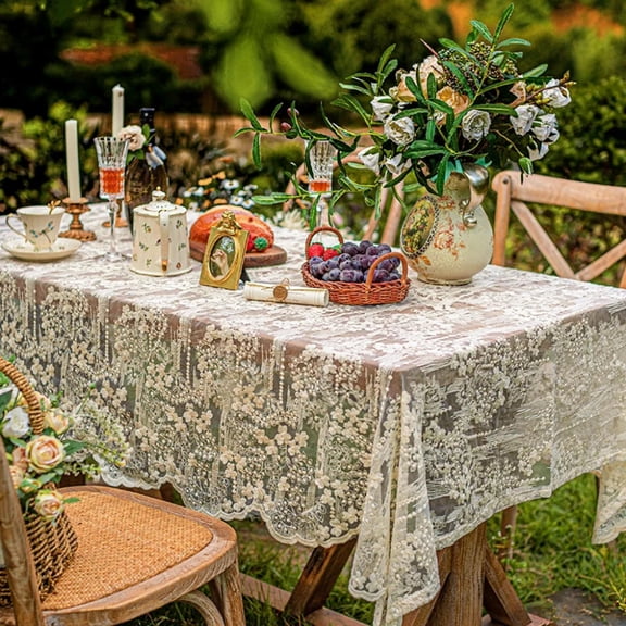 Wedding Tablecloth Lace Chic Rectangular Tablecloth Vintage Floral Design for Wedding Reception Farmhouse Table and Coffee Table