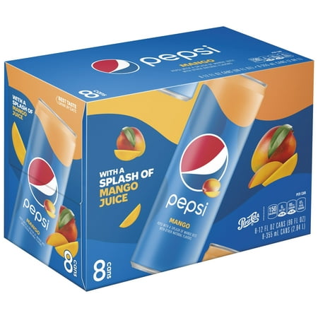 (3 Pack) Pepsi Soda, Mango, 12 Fl Oz, 8 Count