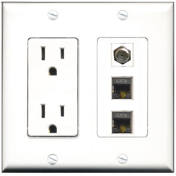 RiteAV - 15 Amp Power Outlet 1 Port Coax 2 Port Shielded Cat6 Ethernet Ethernet Decorative Wall Plate