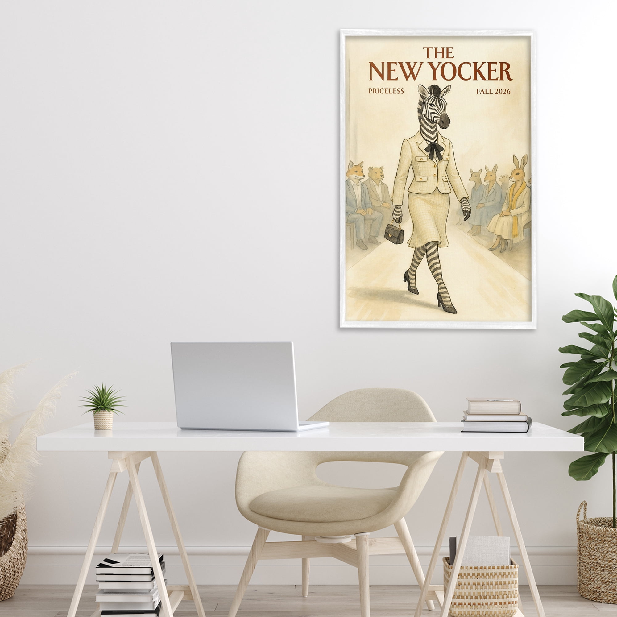 Stupell Industries New Yocker Zebra Model White Framed Giclee Art, design by Grotto Studios