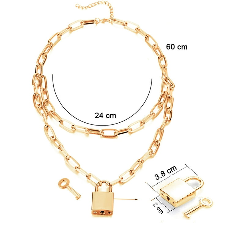 Padlock Necklace Lock Chain for Men Women,Gold