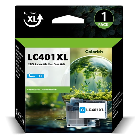 LC401XL LC401 MFC-J1010DW Ink Cartridges for Brother Printer 401XL LC 401 1-Pack High Yields for MFC-J1010DW MFC-J1170DW MFC-J1012DW MFC-J1800DW MFC J1010DW (1 Cyan)