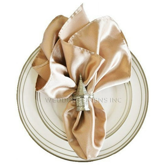 Wedding Linens Inc. (10pcs) 20'' x 20" Heavy Duty Satin Table Napkins Napkin for wedding Party Decorations Events - Champagne