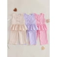 thumbnail image 4 of Loicainy Toddler Kids Girl Summer Outfits 12 18 24 Months 2T 3T 4T 5T Plaid Print Bow Tie Front Tank Tops Elastic Waist Long Pants 2 Pcs Clothes Set, 4 of 9