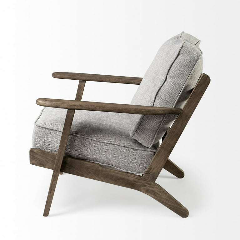Frost Grey Fabric Wrapped Honey Wooden Frame Accent Chair Frost Grey Fabric Wrapped Honey Wooden Frame Accent Chair