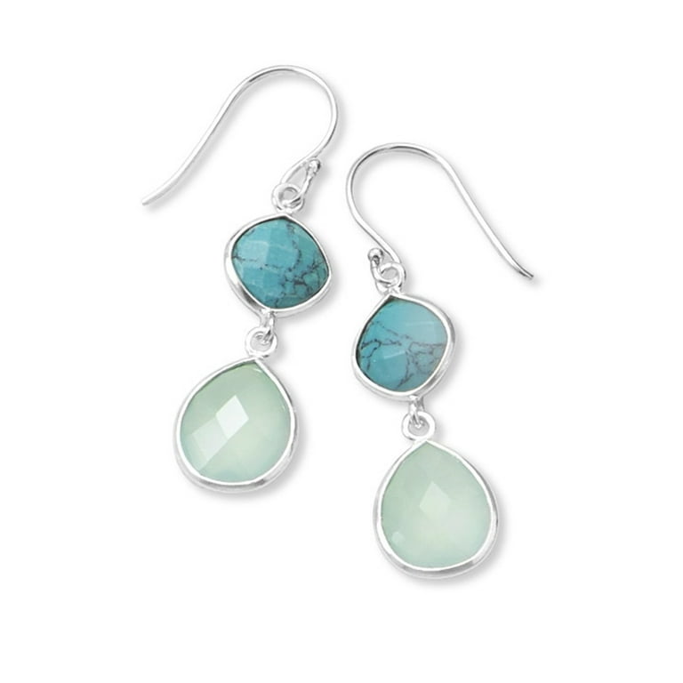 Sterling Silver Stabilized Turquoise and Chalcedony Drop Earrings