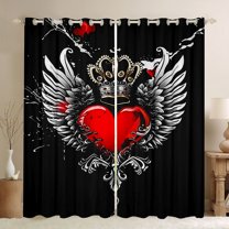 Castle Fairy Princess Queen Crown Blackout Curtains Set of 2 (52x84 Each) for Teens Adults,Love Heart Print Angle Wings Window Curtains,Gothic Valentine's Day Curtains and Drapes Room Decor