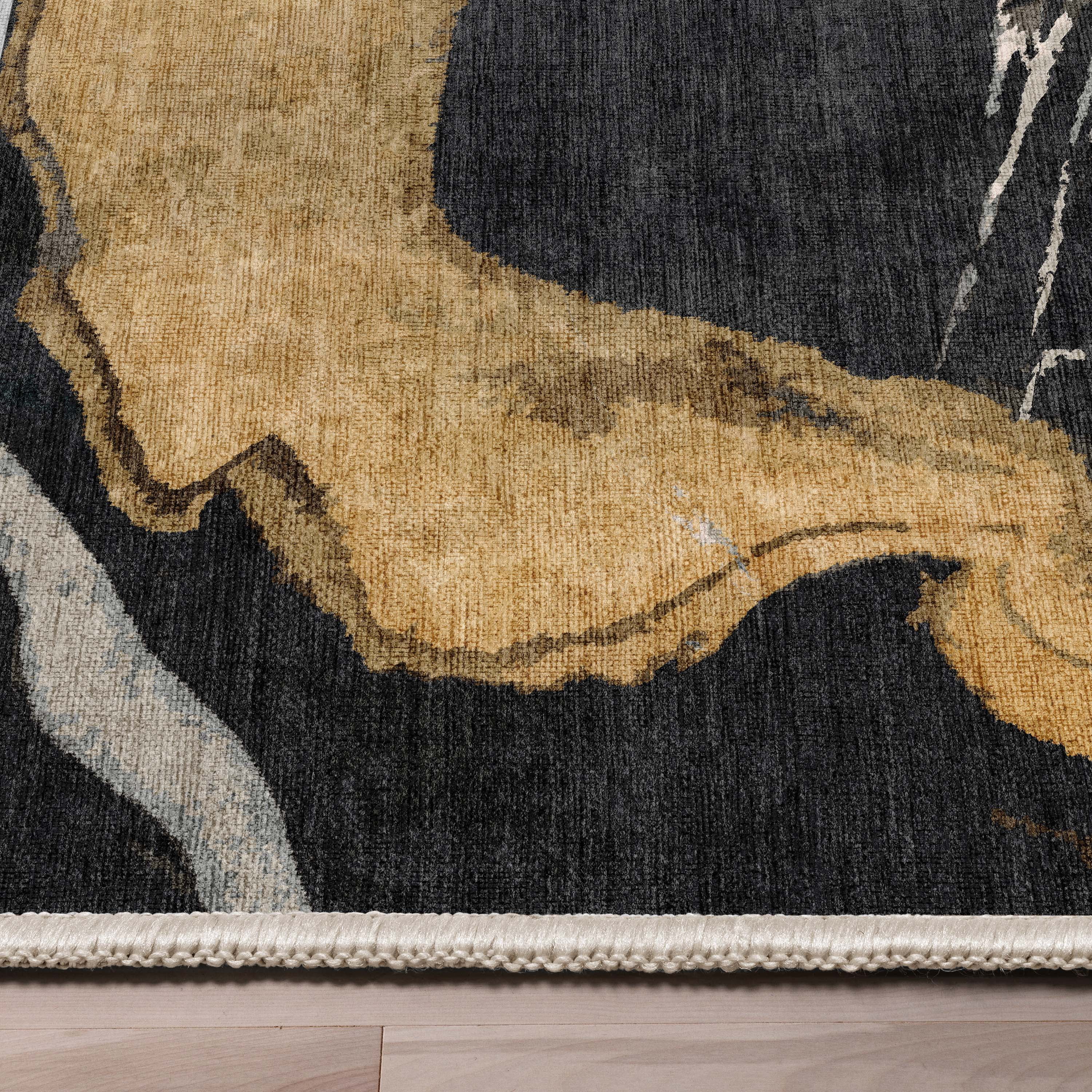 Well Woven Abstract Dunes Modern Retro Marble Flat-Weave Black Gold 5'3" x 7'3" Area Rug