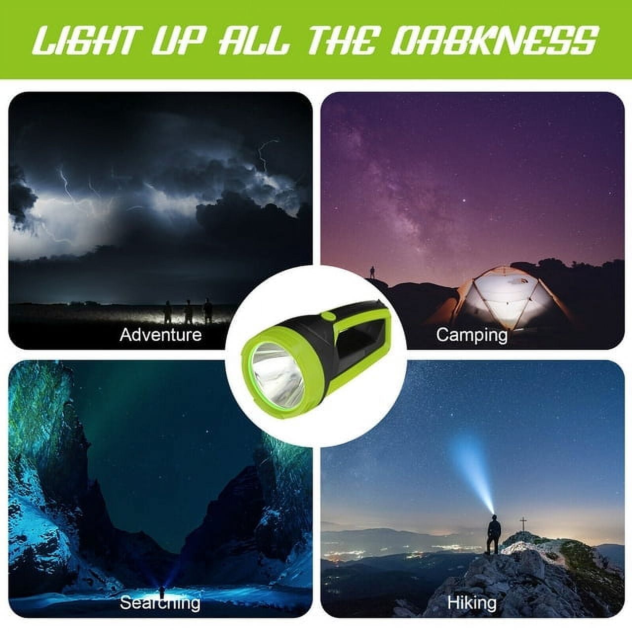 100000LM Super Bright Spotlight, LED Flashlight Rechargeable Hand Flashlight, Portable Handheld Searchlight, Waterproof Outdoor Torch Light for Security, Camping, Hunting, Hiking, Green