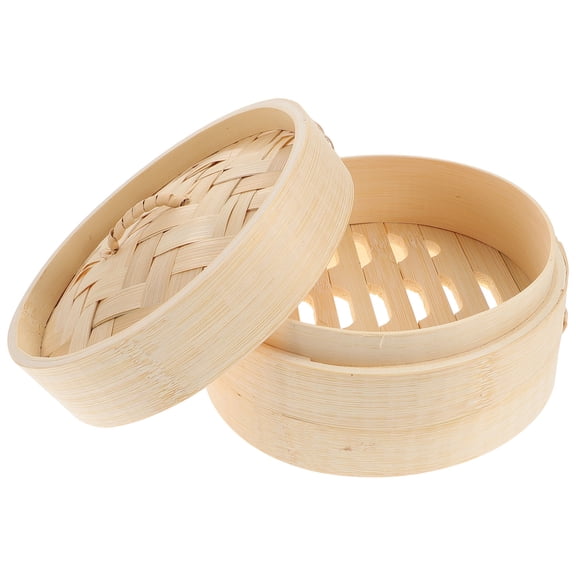 Topbathy 1 Set of Steam Basket with Bamboo for Traditional Design Cooking Khaki Color