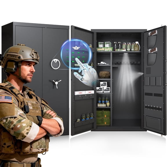 Home Large Gun Cabinet, Digital Backlit Keypad, 3 Opening Methods, Dual Alarm System, Removable Shelves and Led Lights, All-Steel Anti-Theft Design