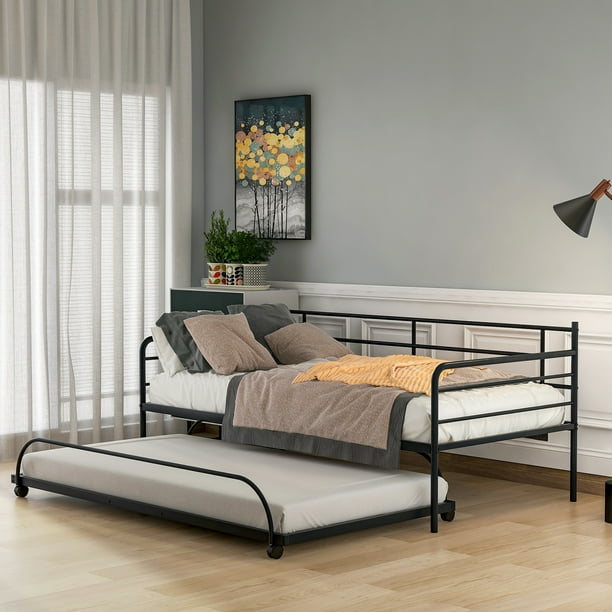 Euroco Metal Daybed with Trundle, Twin, Black