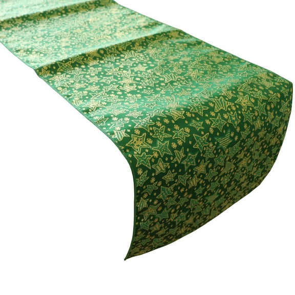Brocade Table Runner Christmas Holiday Collection Glittery Stars Green
