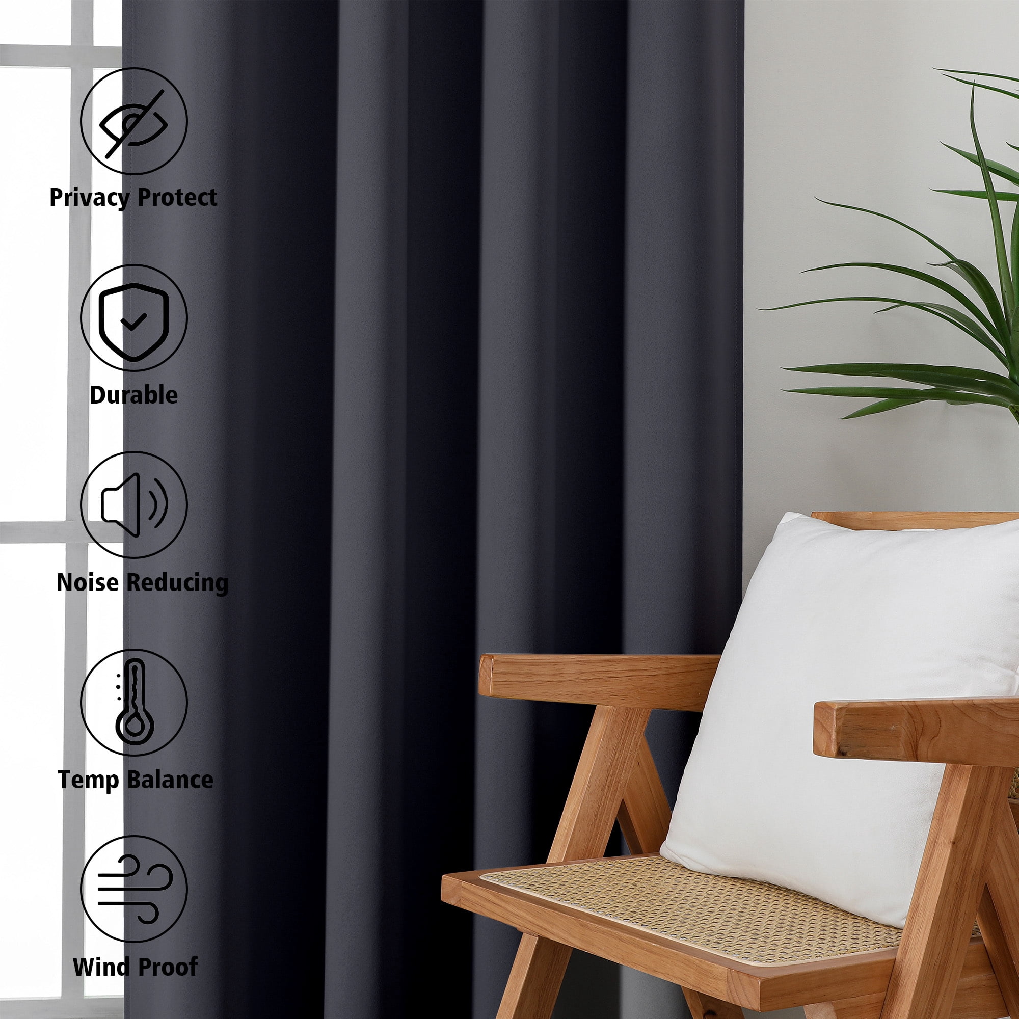 MKHILL Aether Black Blackout Curtains 84Inch Length 2 Panels, Thermal Insulated Drapes for Bedroom Living Room, Each 50"W x 84"L, Black