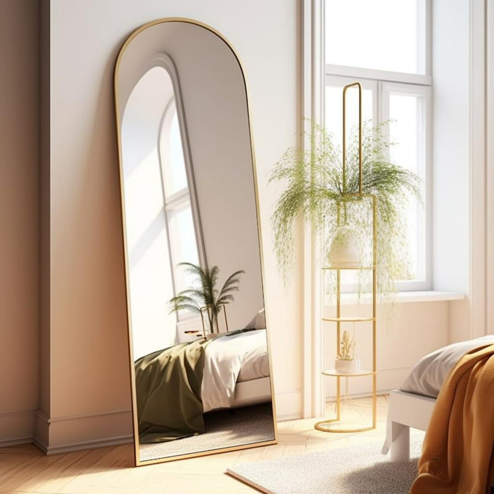 BEAUTYPEAK 58"x 18" Arched Full Length Metal Standing Floor Mirror, Gold