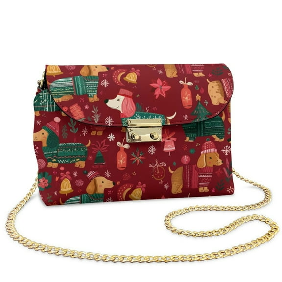 TSOVTHRID Christmas Dachshund Dog Red Print Small Crossbody Bag for Women Casual Leather Crossover Shoulder Bag Christmas Women's Cross Body Handbags with Anti-Theft Zipper