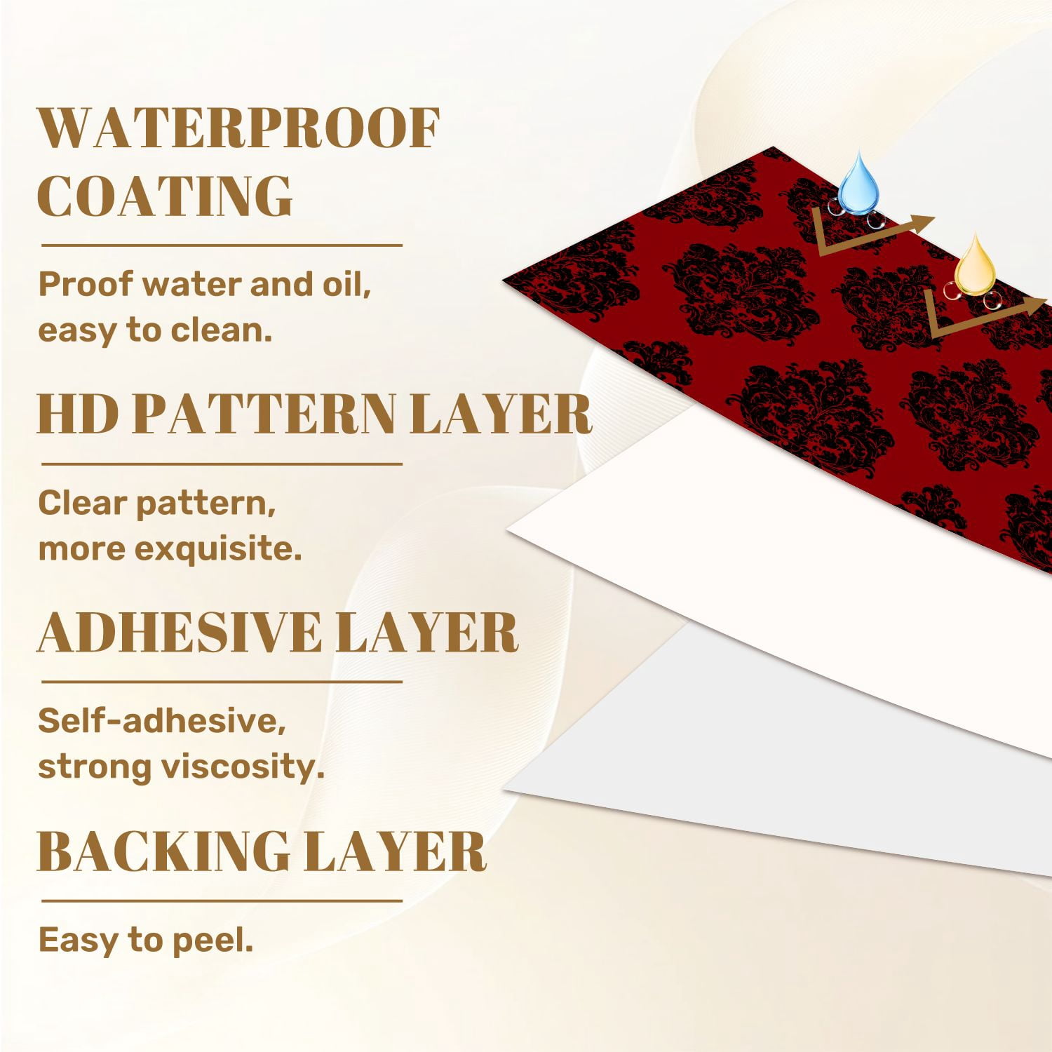 Vintage Peel and Stick Wallpaper Black Red Floral Damask Vintage Elegance baroque Wall Mural 17.7in x 9.8ft Self Adhesive Removable Wall Paper Renter Friendly Wallpaper for Bedroom Livingroom Office