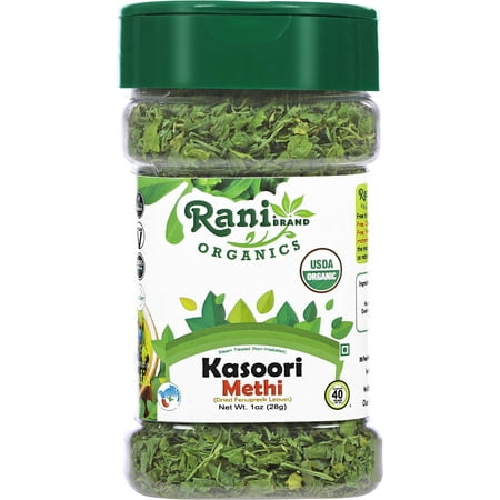 Rani Organic Fenugreek Leaves Dried (Kasoori Methi) 1oz (28g) PET Jar ~ All Natural | Vegan | Gluten Friendly | NON-GMO | Indian Origin | USDA Certified Organic