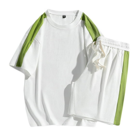 Rciityk Mens Short Sets Summer Colorblocking Breathable Short Sleeve Top and Drawstring Shorts Tracksuit Casual Loose Crew Neck T Shirt 2 Piece