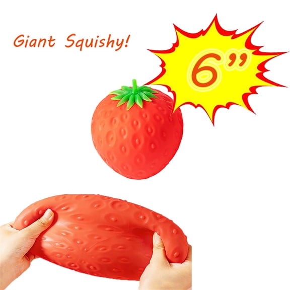 Roiihwy Giant Strawburry Squish Toys, Slow Rebound Squeeze Stress Balls, Rainbow, 6", Stress Relief Sensory Toys