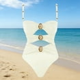 thumbnail image 2 of Women's Plus Size Tummy Control One Piece Swimsuit, Floral Halter High Neck Cutout Backless Slimming Bathing Suit,White,S, 2 of 4