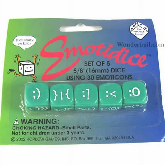 Emotidice Green Dice with White Emoticons D6 16mm (5/8in) Pack of 5 Koplow Games