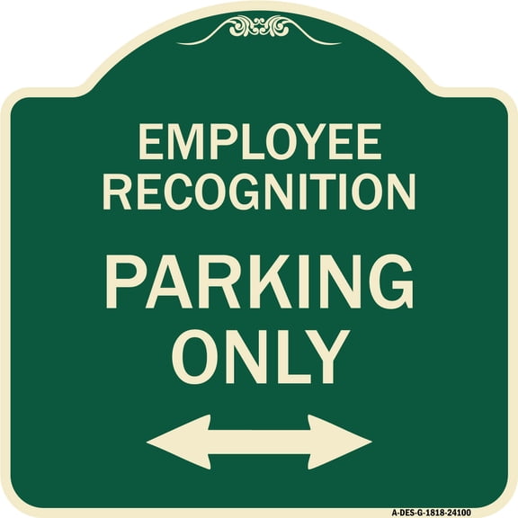 SignMission Designer Series Sign - Employee Recognition Parking Only (With Bi-Directional Arrow) | Green & Tan 18" X 18" Heavy-Gauge Aluminum Architectural Sign | Made in the USA