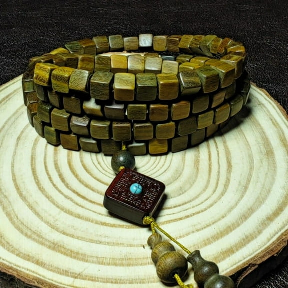 Wood 108 Square Beads Mala Bracelet Unisex Meditation Prayer Beads Necklace Wrap Jewelry Buddhist Yoga Wrist Mala
