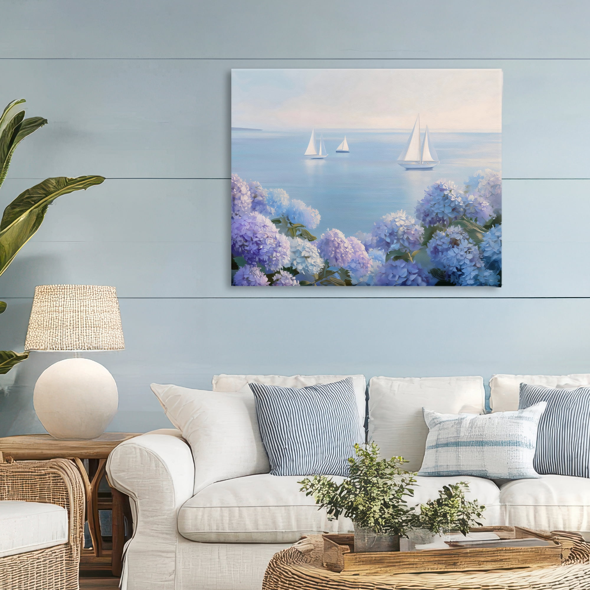 Stupell Industries Sailboats & Hydrangeas at Sea Canvas Wall Art, design by LSR Design Studio