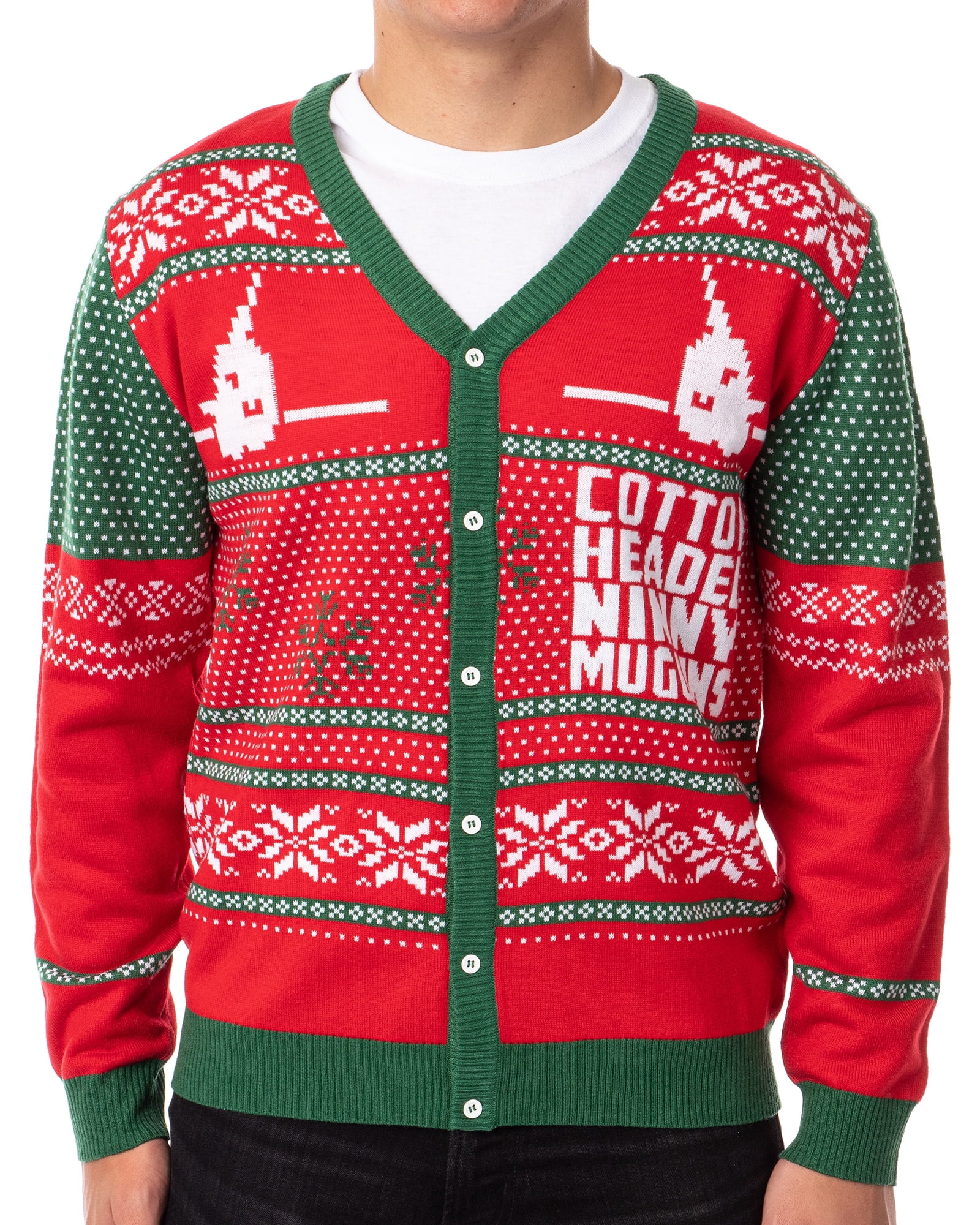 ELF The Movie Men's Cotton Headed Ninny Muggins Button-Down Ugly Christmas Sweater