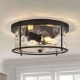 thumbnail image 5 of Semi Flush Mount Ceiling Light Fixture 2-Light Vintage Ceiling Lamp Farmhouse Light with Hammered Glass Shade&Metal Cage for Living Room Bedroom Foyer Hallway (Black), 5 of 10